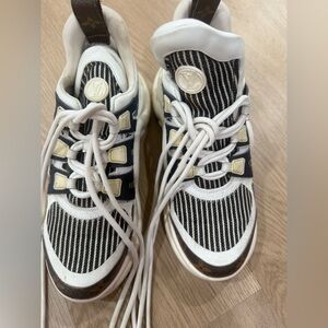 Louis Vuitton Kids Black, White & Brown Striped Low-Top Sneakers